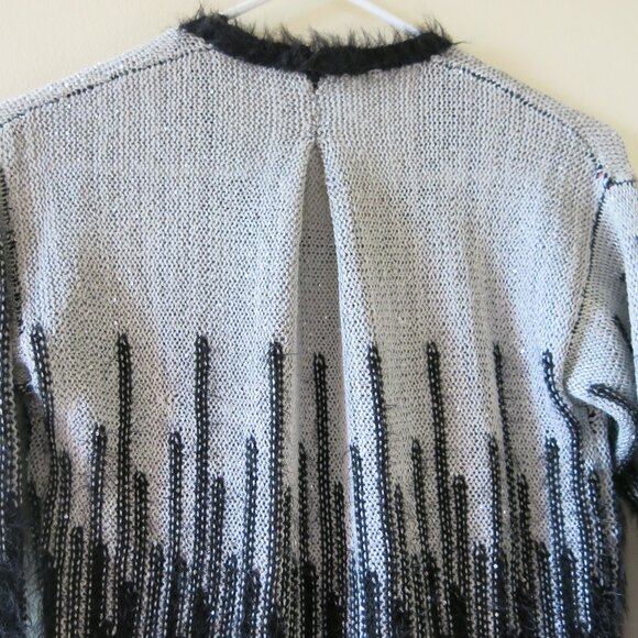 Paige Women's Sweater Black Grey Silver Sparkle Cotton Eyelash Blend Size M - Picture 5 of 8